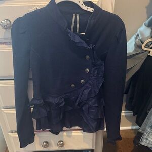 Anthropologie Midnight Blue Ruffled Blouse